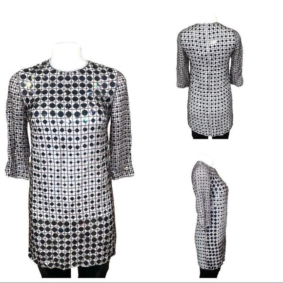 French connection dress sequined sheath three-quarter sleeve Zip back lined - Picture 9 of 9